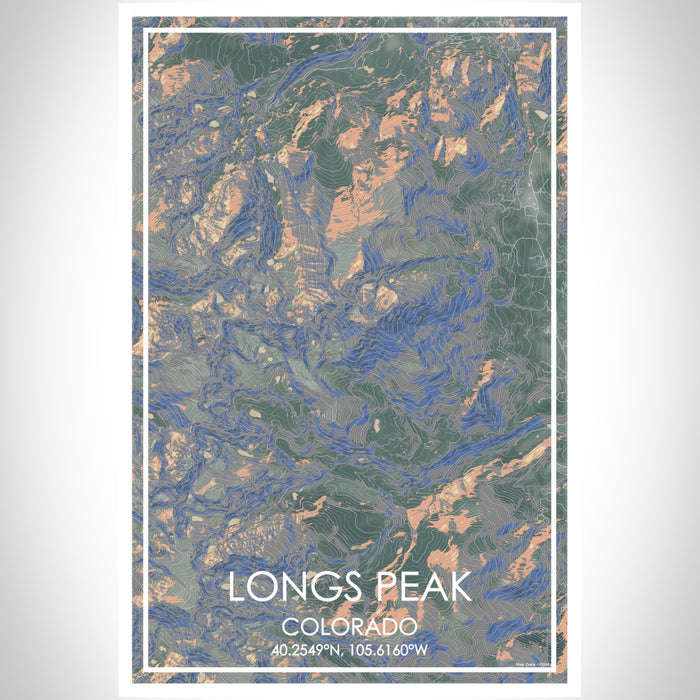 Longs Peak Colorado Map Print Portrait Orientation in Afternoon Style With Shaded Background
