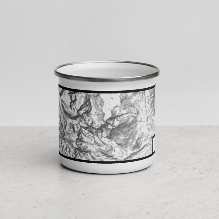 Front View Custom Longs Peak Colorado Map Enamel Mug in Classic