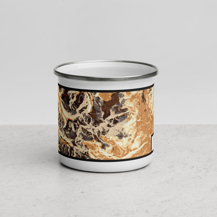 Front View Custom Longs Peak Colorado Map Enamel Mug in Ember