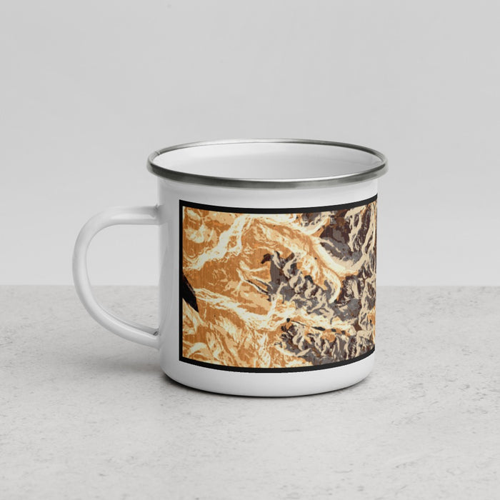 Left View Custom Longs Peak Colorado Map Enamel Mug in Ember
