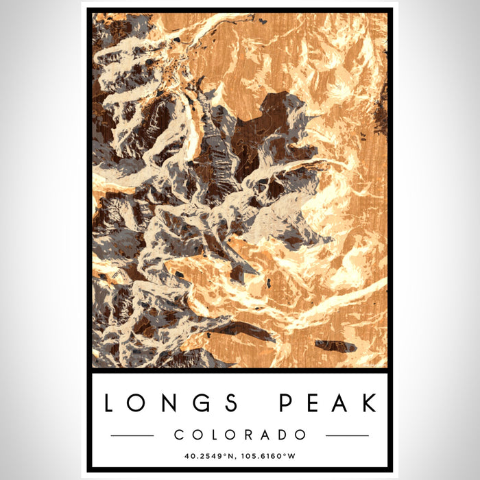 Longs Peak Colorado Map Print Portrait Orientation in Ember Style With Shaded Background