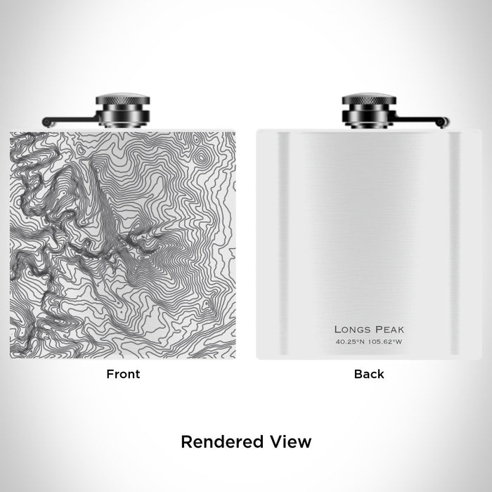 Rendered View of Longs Peak Colorado Map Engraving on 6oz Stainless Steel Flask in White