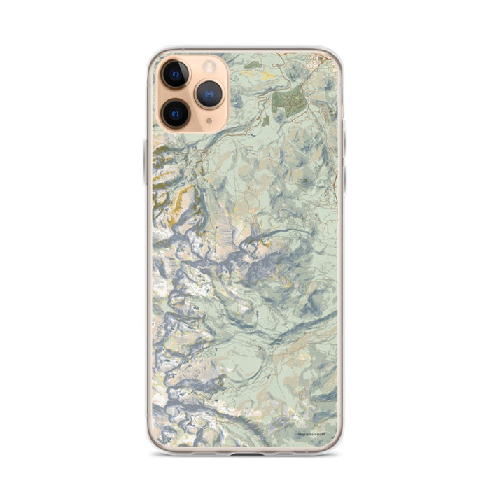 Custom iPhone 11 Pro Max Longs Peak Colorado Map Phone Case in Woodblock