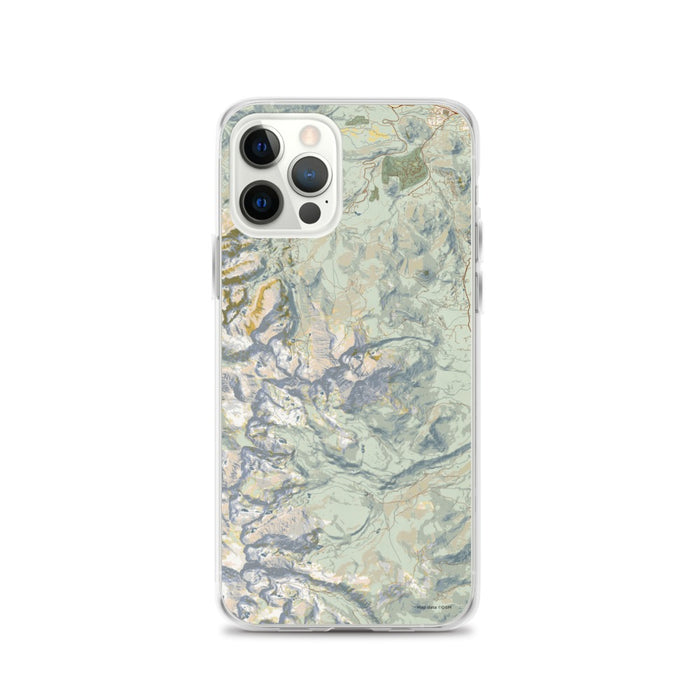 Custom iPhone 12 Pro Longs Peak Colorado Map Phone Case in Woodblock