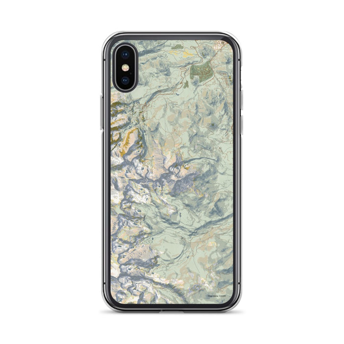 Custom iPhone X/XS Longs Peak Colorado Map Phone Case in Woodblock