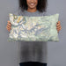 Person holding 20x12 Custom Longs Peak Colorado Map Throw Pillow in Woodblock