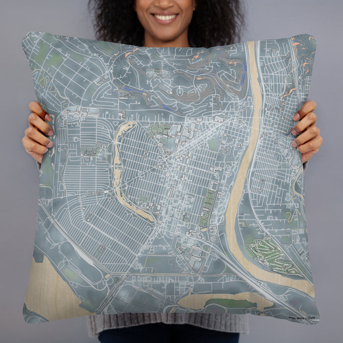 Person holding 22x22 Custom Longview Washington Map Throw Pillow in Afternoon