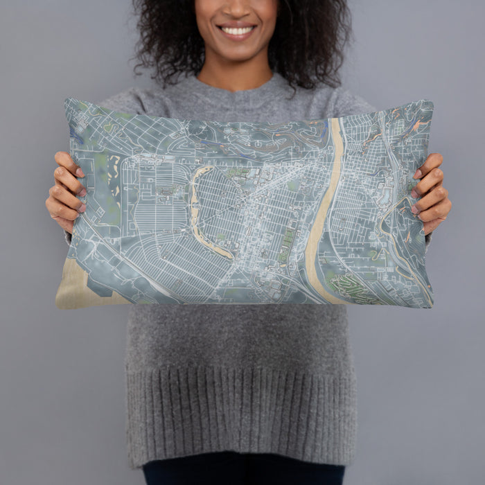 Person holding 20x12 Custom Longview Washington Map Throw Pillow in Afternoon