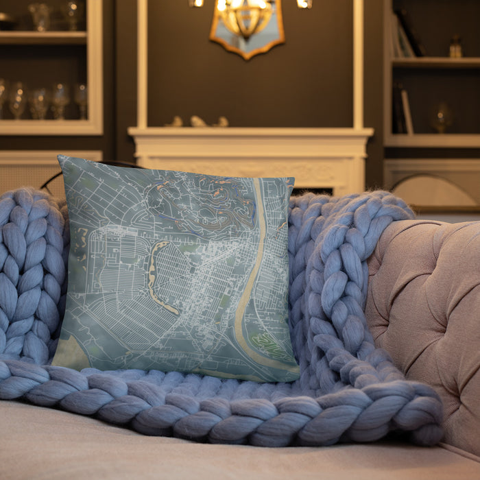 Custom Longview Washington Map Throw Pillow in Afternoon on Cream Colored Couch