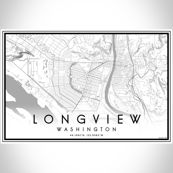 Longview Washington Map Print Landscape Orientation in Classic Style With Shaded Background