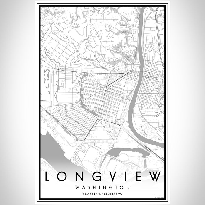 Longview Washington Map Print Portrait Orientation in Classic Style With Shaded Background