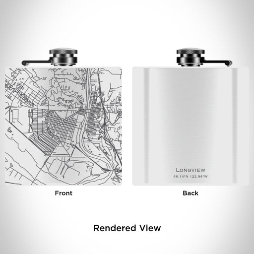 Rendered View of Longview Washington Map Engraving on 6oz Stainless Steel Flask in White