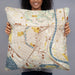 Person holding 22x22 Custom Longview Washington Map Throw Pillow in Woodblock