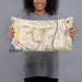 Person holding 20x12 Custom Longview Washington Map Throw Pillow in Woodblock