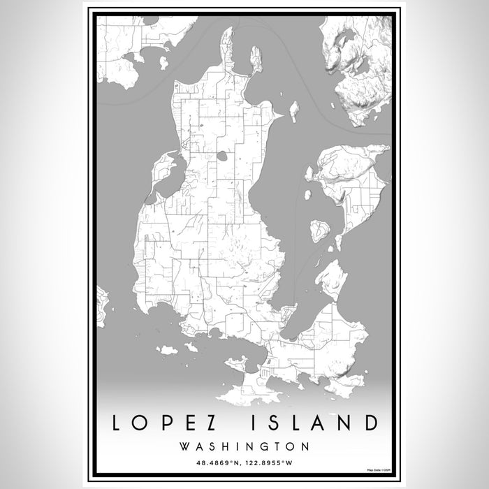 Lopez Island Washington Map Print Portrait Orientation in Classic Style With Shaded Background