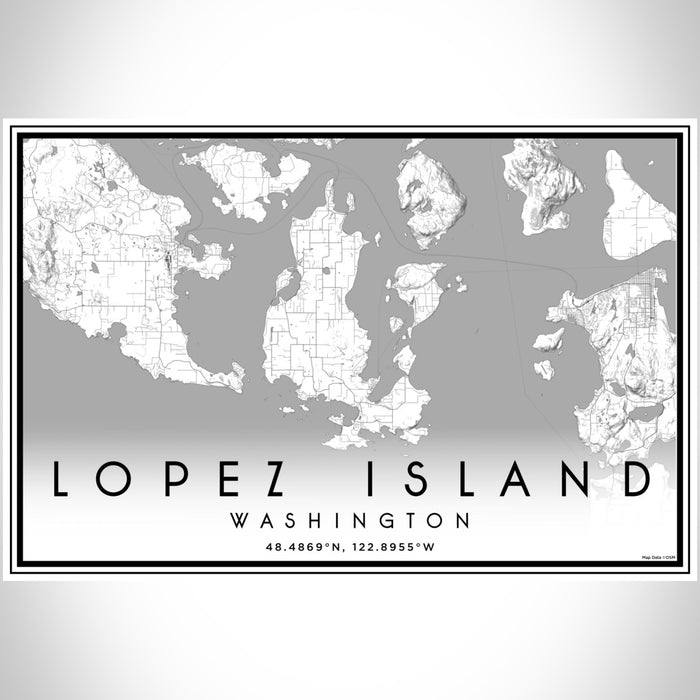 Lopez Island Washington Map Print Landscape Orientation in Classic Style With Shaded Background