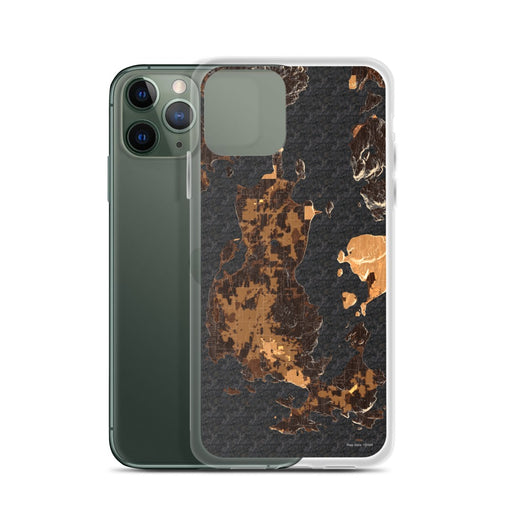 Custom Lopez Island Washington Map Phone Case in Ember on Table with Laptop and Plant