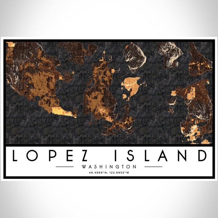 Lopez Island Washington Map Print Landscape Orientation in Ember Style With Shaded Background