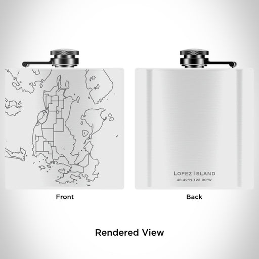 Rendered View of Lopez Island Washington Map Engraving on 6oz Stainless Steel Flask in White