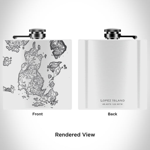 Rendered View of Lopez Island Washington Map Engraving on 6oz Stainless Steel Flask in White