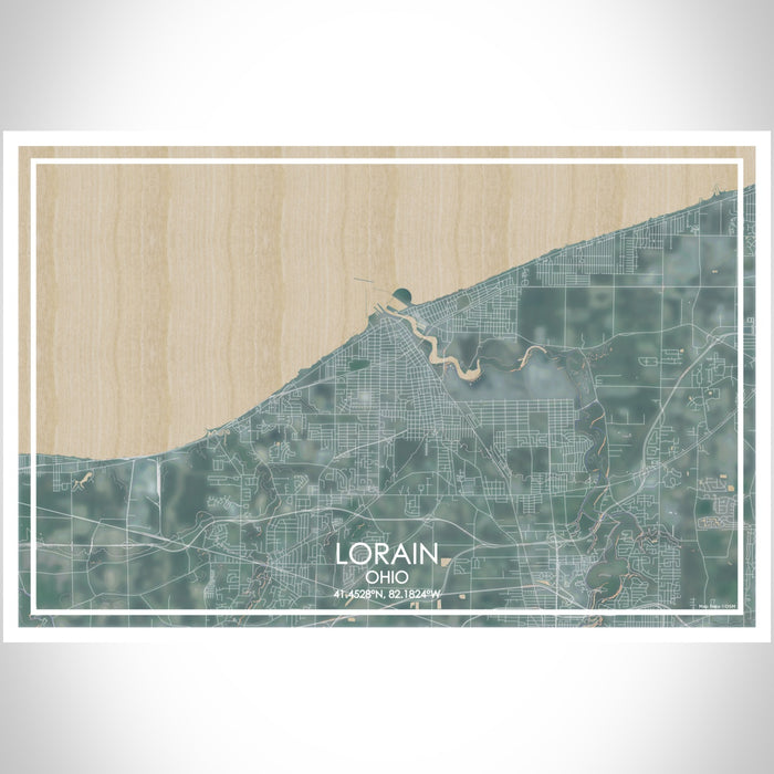Lorain Ohio Map Print Landscape Orientation in Afternoon Style With Shaded Background