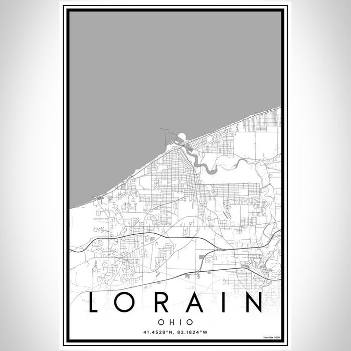 Lorain Ohio Map Print Portrait Orientation in Classic Style With Shaded Background