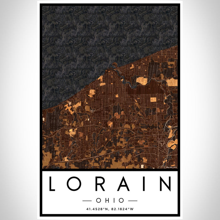Lorain Ohio Map Print Portrait Orientation in Ember Style With Shaded Background
