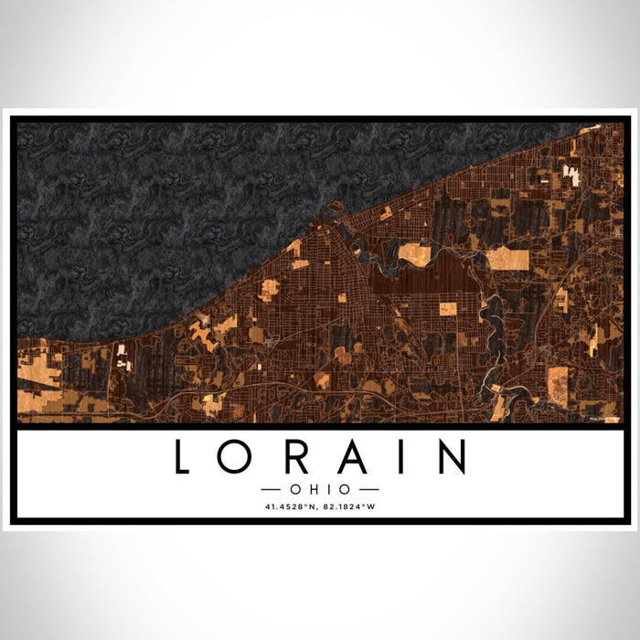 Lorain Ohio Map Print Landscape Orientation in Ember Style With Shaded Background