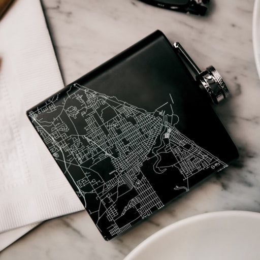 Lorain Ohio Custom Engraved City Map Inscription Coordinates on 6oz Stainless Steel Flask in Black