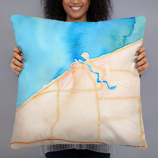 Person holding 22x22 Custom Lorain Ohio Map Throw Pillow in Watercolor