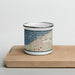 Front View Custom Lorain Ohio Map Enamel Mug in Woodblock on Cutting Board