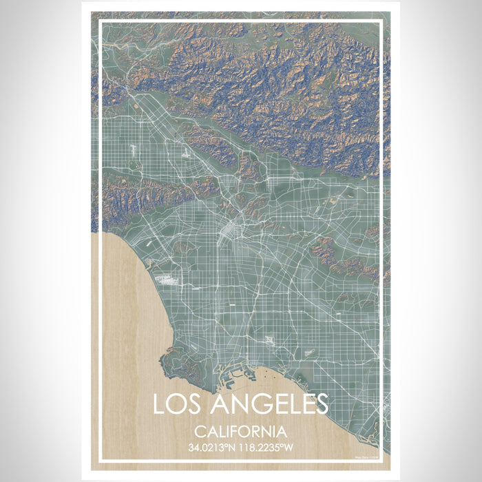 Los Angeles California Map Print Portrait Orientation in Afternoon Style With Shaded Background