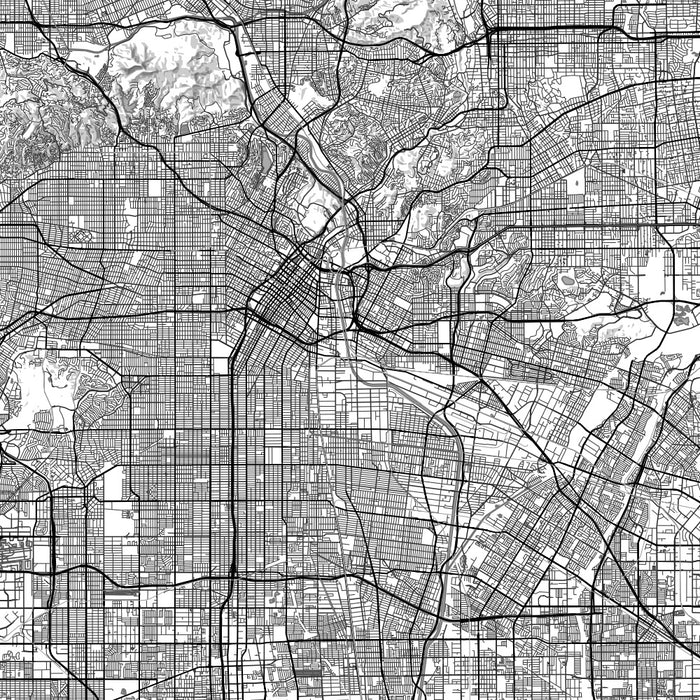 Los Angeles California Map Print in Classic Style Zoomed In Close Up Showing Details