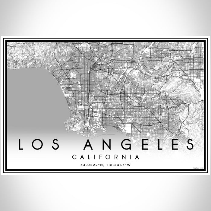 Los Angeles California Map Print Landscape Orientation in Classic Style With Shaded Background