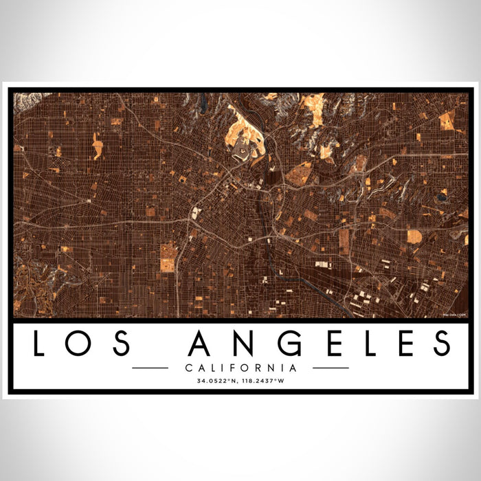 Los Angeles California Map Print Landscape Orientation in Ember Style With Shaded Background
