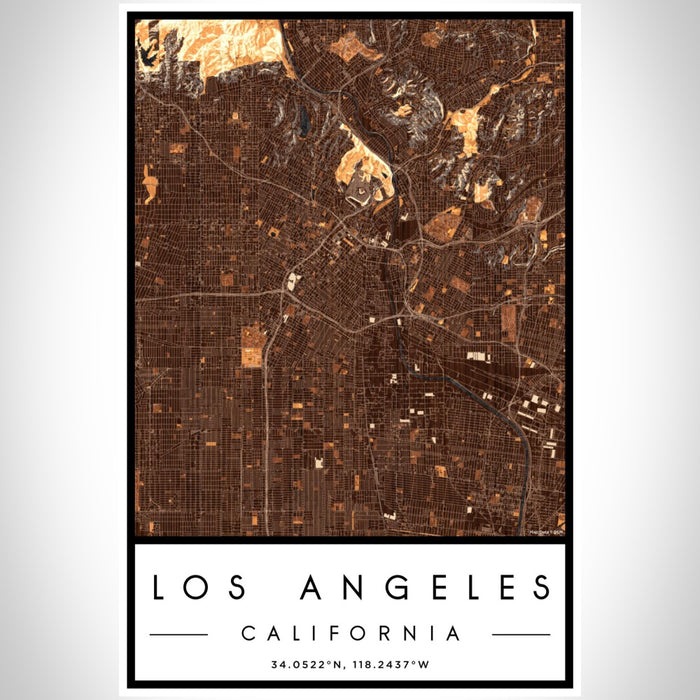 Los Angeles California Map Print Portrait Orientation in Ember Style With Shaded Background