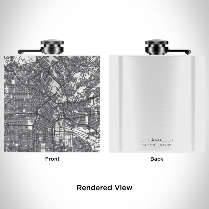 Rendered View of Los Angeles California Map Engraving on 6oz Stainless Steel Flask in White