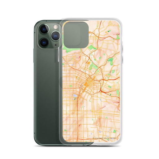 Custom Los Angeles California Map Phone Case in Watercolor on Table with Laptop and Plant