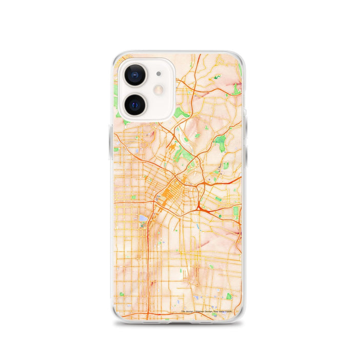 Custom Los Angeles California Map iPhone 12 Phone Case in Watercolor