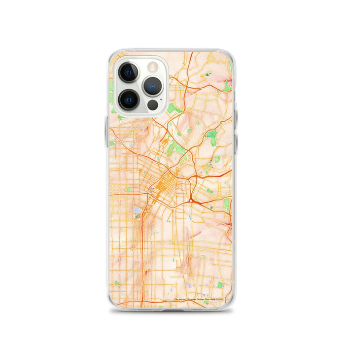 Custom Los Angeles California Map iPhone 12 Pro Phone Case in Watercolor