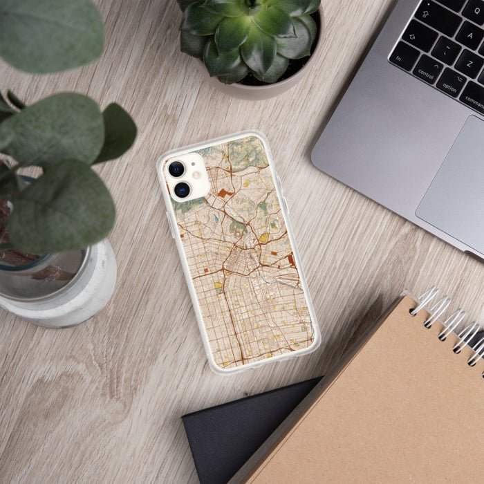 Custom Los Angeles California Map Phone Case in Woodblock