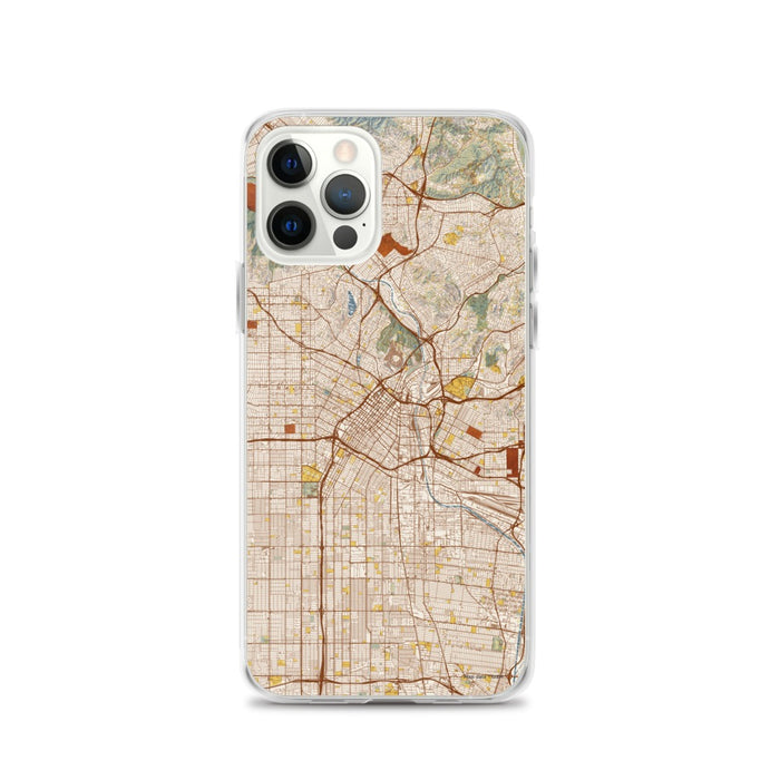 Custom Los Angeles California Map iPhone 12 Pro Phone Case in Woodblock