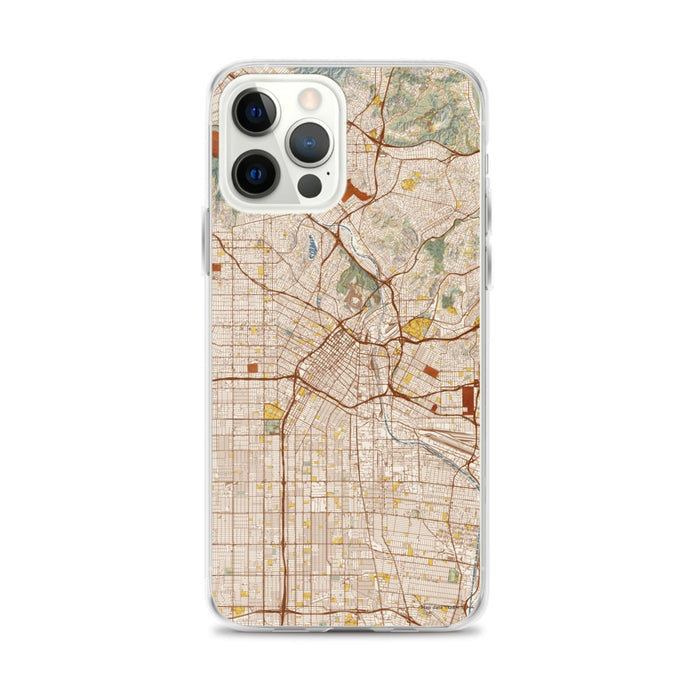 Custom Los Angeles California Map iPhone 12 Pro Max Phone Case in Woodblock