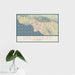 16x24 Los Angeles California Map Print Landscape Orientation in Woodblock Style With Tropical Plant Leaves in Water