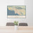 24x36 Los Angeles California Map Print Landscape Orientation in Woodblock Style Behind 2 Chairs Table and Potted Plant
