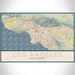 Los Angeles California Map Print Landscape Orientation in Woodblock Style With Shaded Background