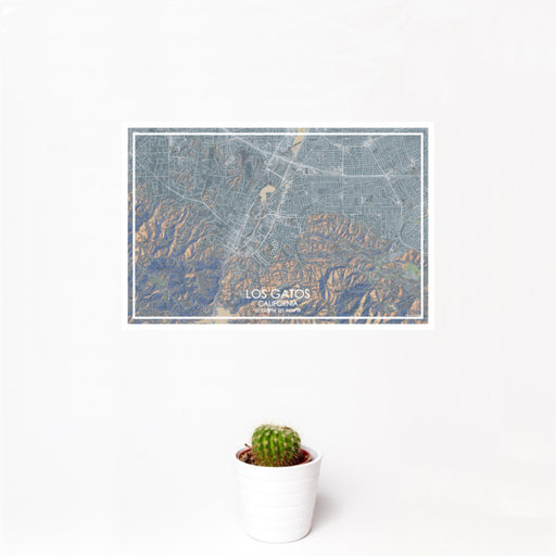 12x18 Los Gatos California Map Print Landscape Orientation in Afternoon Style With Small Cactus Plant in White Planter