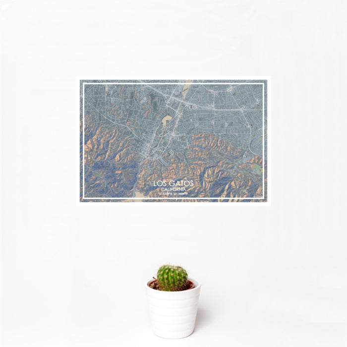 12x18 Los Gatos California Map Print Landscape Orientation in Afternoon Style With Small Cactus Plant in White Planter