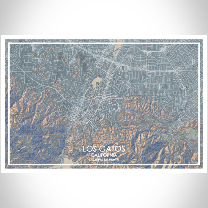 Los Gatos California Map Print Landscape Orientation in Afternoon Style With Shaded Background