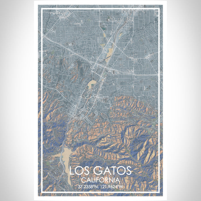 Los Gatos California Map Print Portrait Orientation in Afternoon Style With Shaded Background